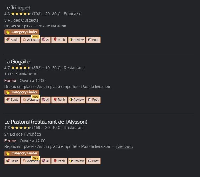 Pack local Google pour « meilleur restaurant Oloron-Sainte-Marie » : les restaurants les mieux notés géolocalisés sur la carte. Relevé de juillet 2026.
